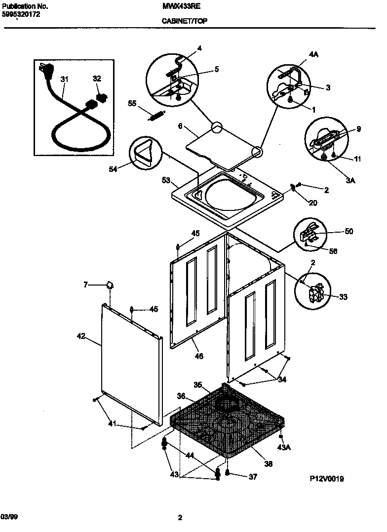 Universal/Multiflex (Frigidaire) MWX433RED3 cabinet/top diagram