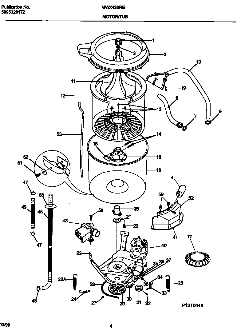 Universal/Multiflex (Frigidaire) MWX433RED3 motor/tub diagram
