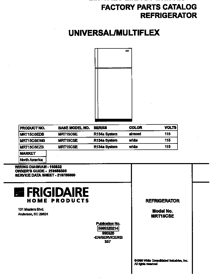 Universal/Multiflex (Frigidaire) MRT15CSEZB cover diagram