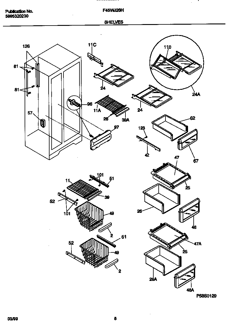 Frigidaire F45WJ26HD0 shelves diagram