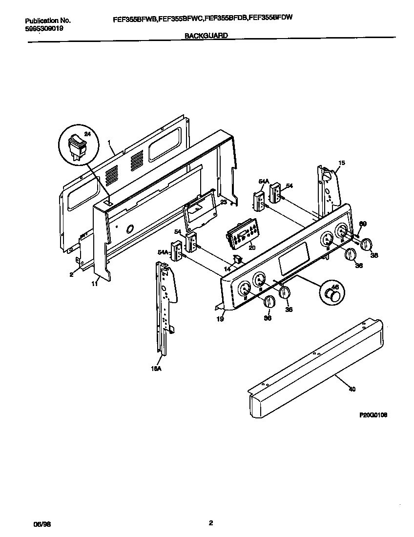 Frigidaire FEF355BFDB backguard diagram