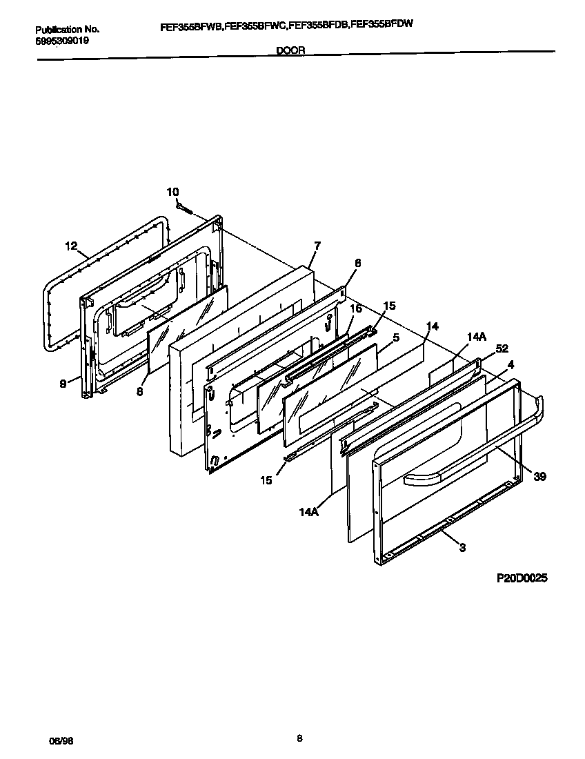 Frigidaire FEF355BFDB door diagram