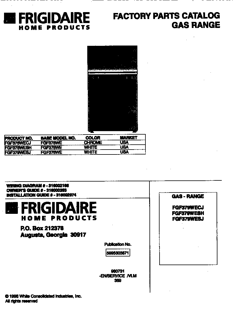 Frigidaire FGF379WECJ cover diagram