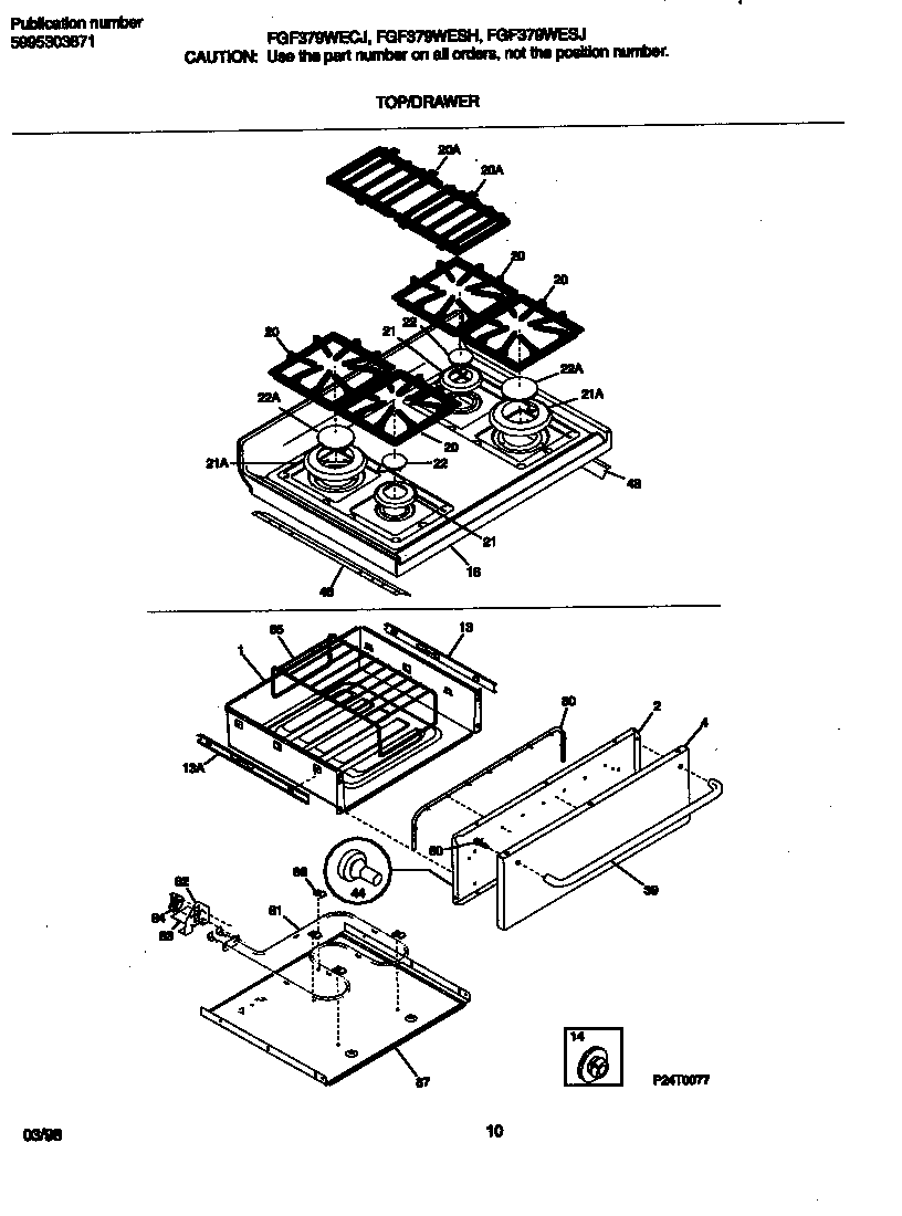 Frigidaire FGF379WECJ top/drawer diagram