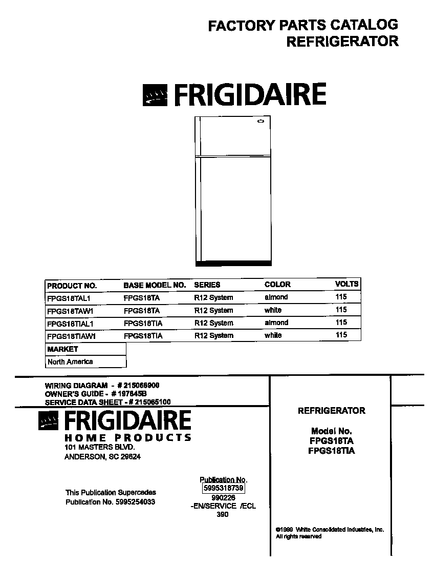 Frigidaire FPGS18TIAL1 cover diagram