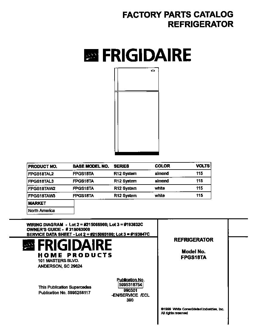 Frigidaire FPGS18TAW3 cover diagram