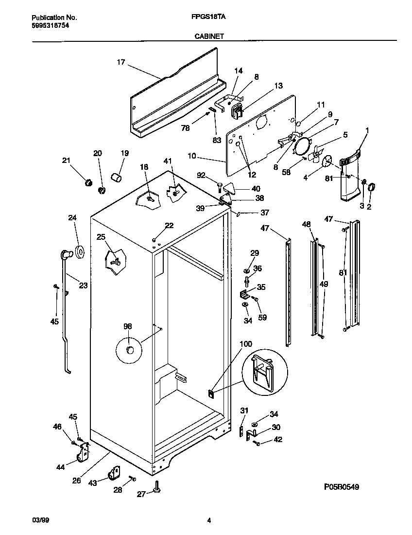 Frigidaire FPGS18TAW3 cabinet diagram