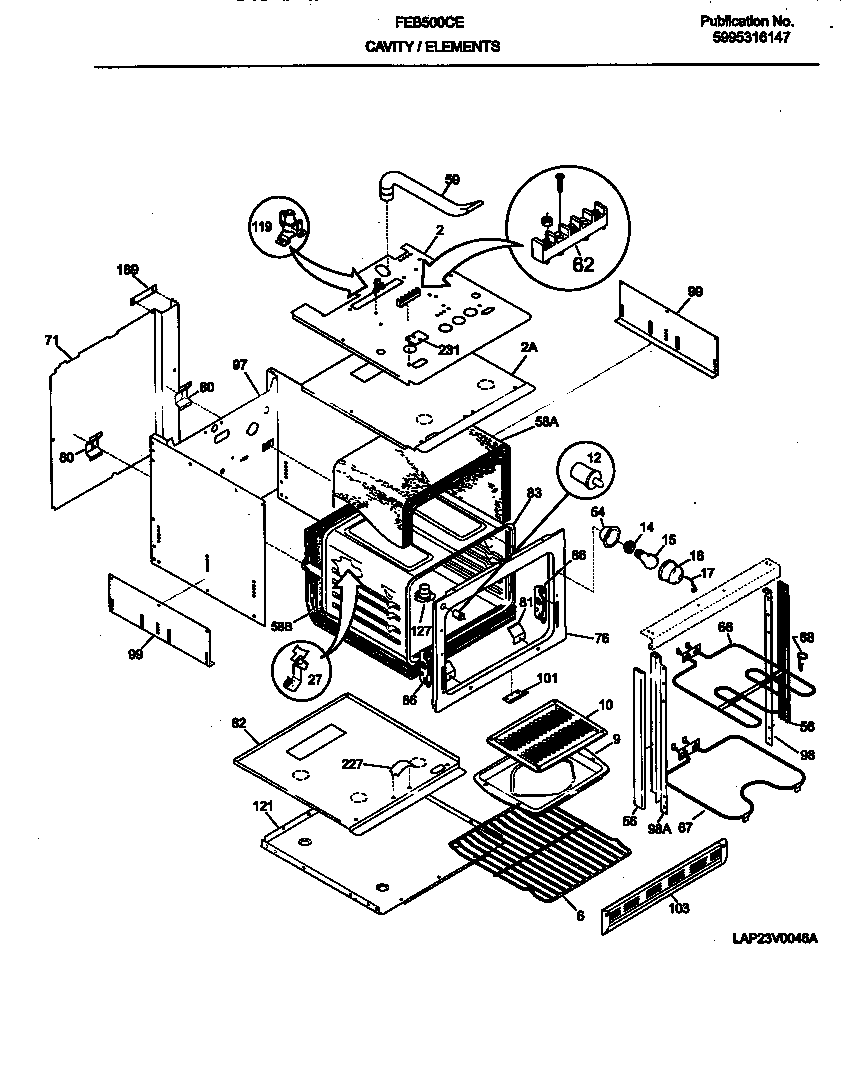 Frigidaire FEB500CESH cavity/elements diagram