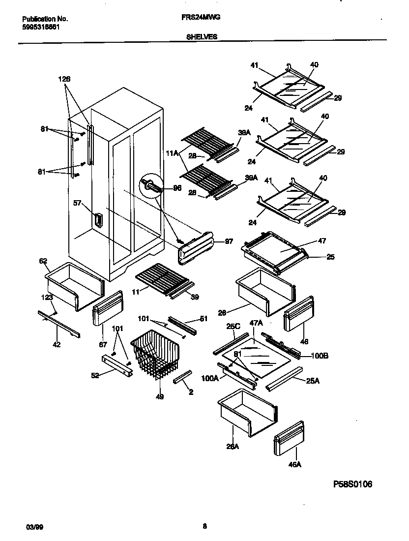Frigidaire FRS24MWGD2 shelves diagram