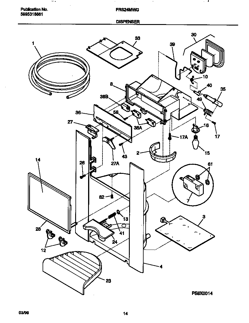 Frigidaire FRS24MWGD2 ice dispenser diagram