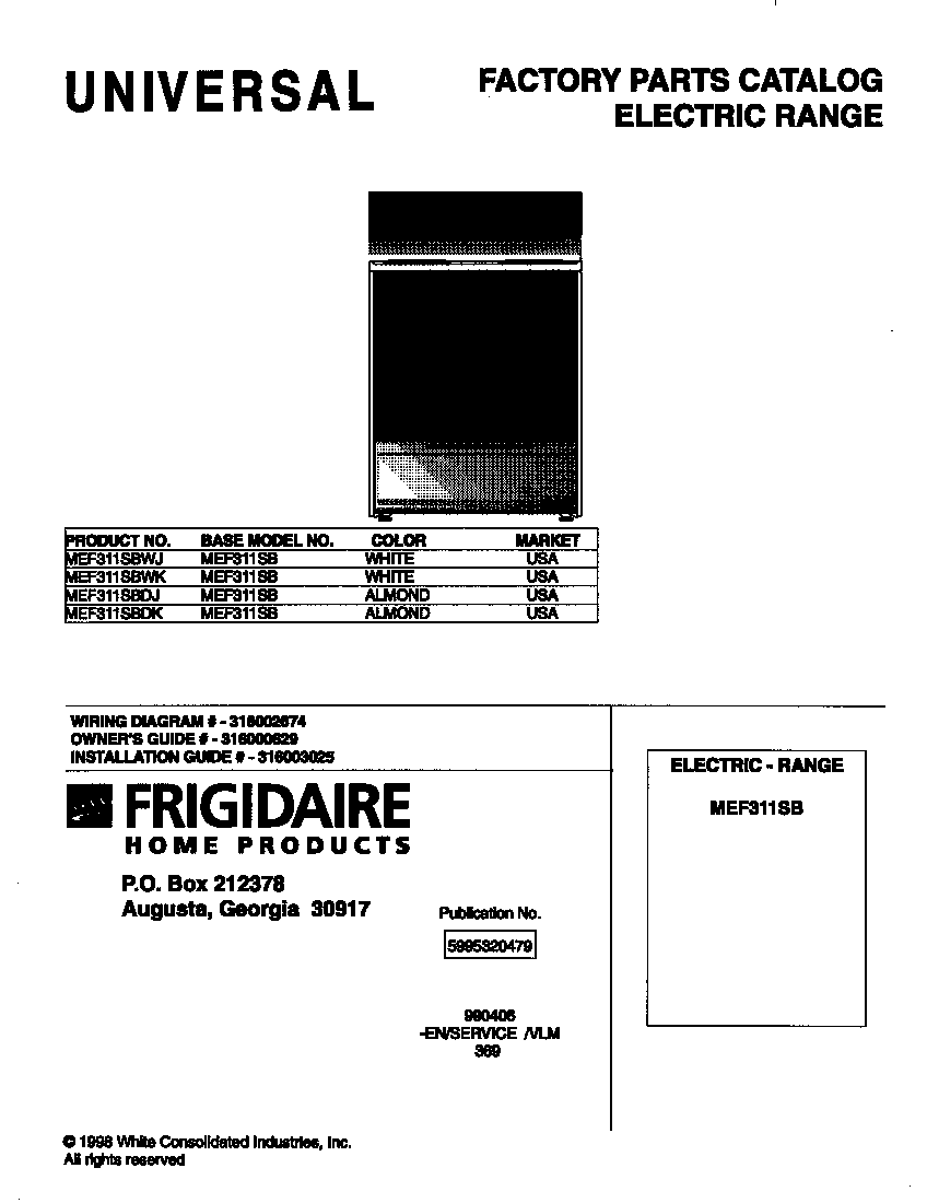 Universal/Multiflex (Frigidaire) MEF311SBDK cover diagram