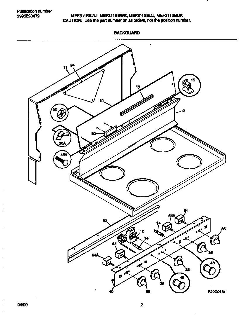 Universal/Multiflex (Frigidaire) MEF311SBDK backguard diagram