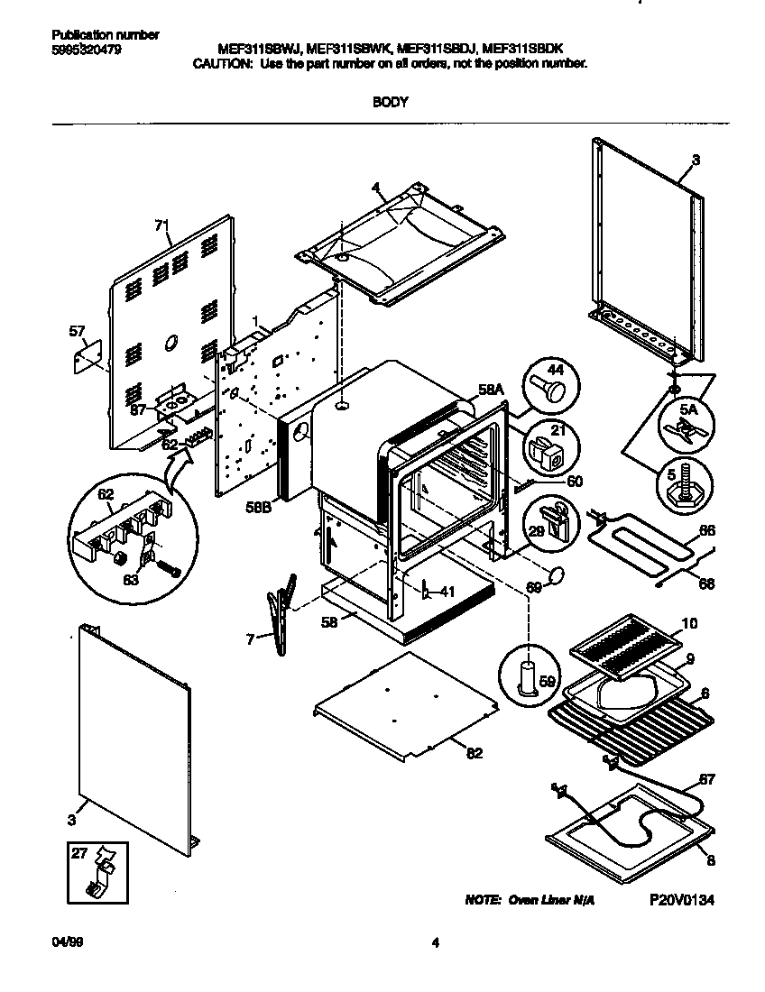 Universal/Multiflex (Frigidaire) MEF311SBDK body diagram
