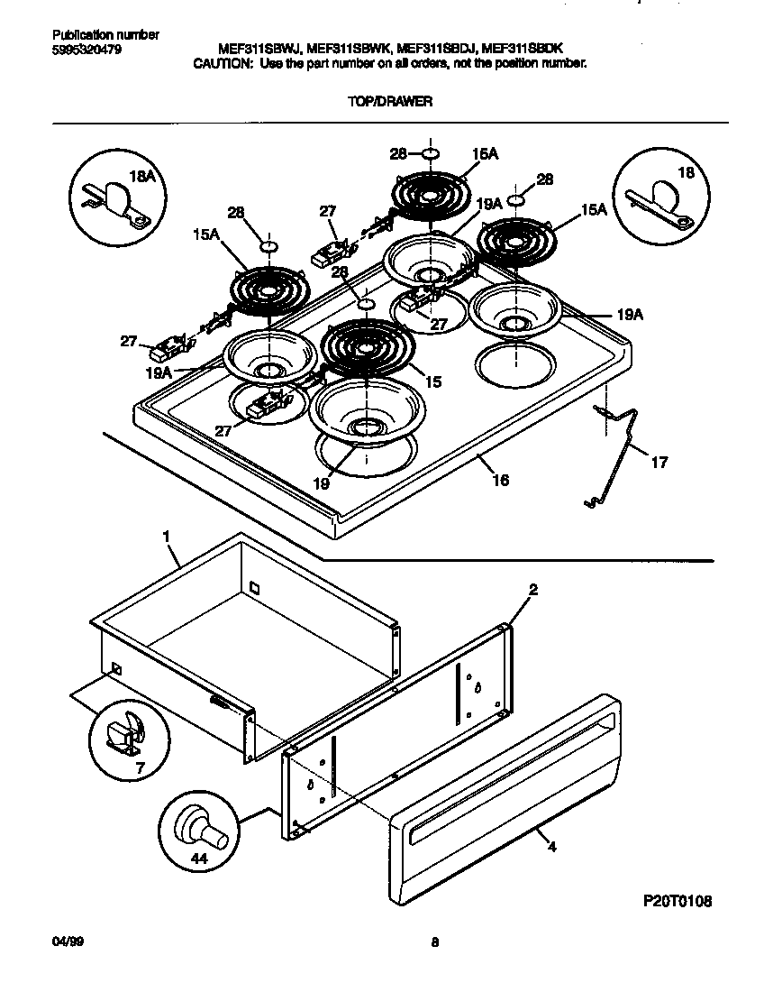 Universal/Multiflex (Frigidaire) MEF311SBDK top/drawer diagram
