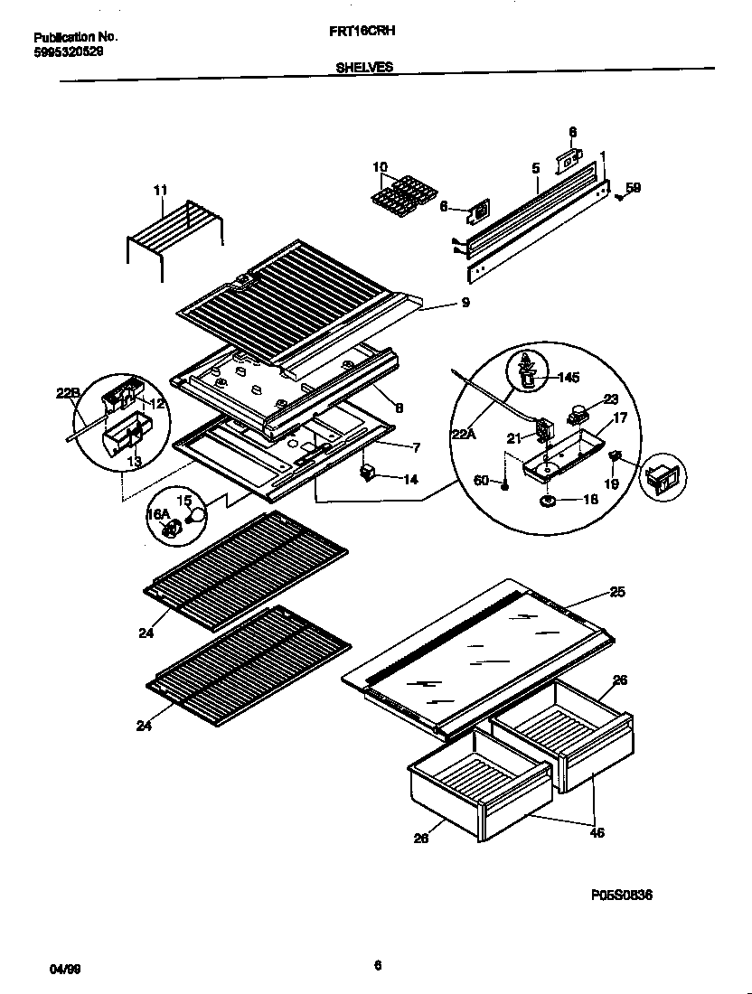 Frigidaire FRT16CRHY0 shelves diagram