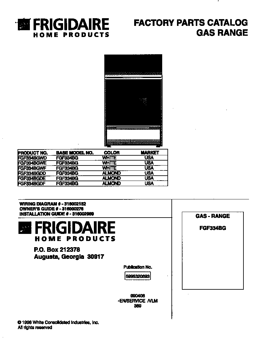 Frigidaire FGF334BGWD cover diagram