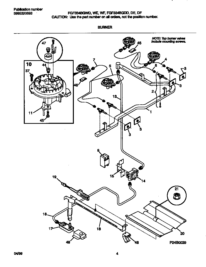 Frigidaire FGF334BGWD burner diagram