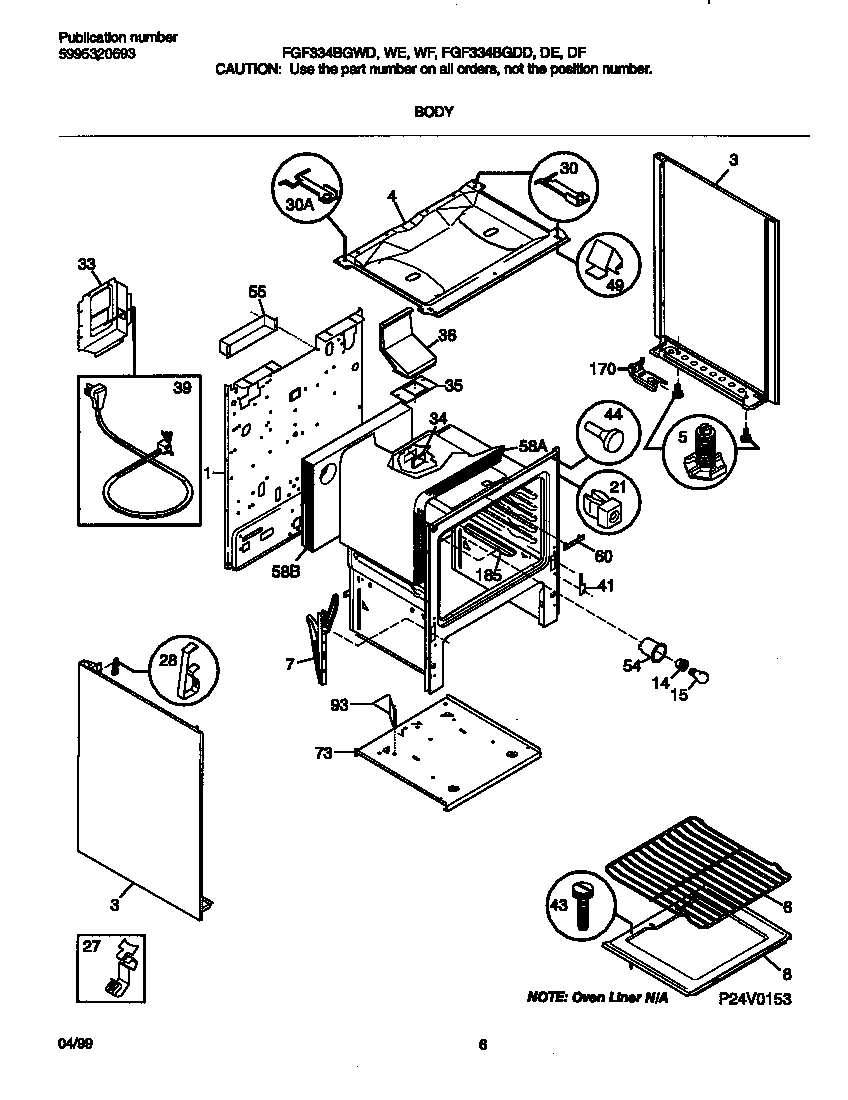 Frigidaire FGF334BGWD body diagram