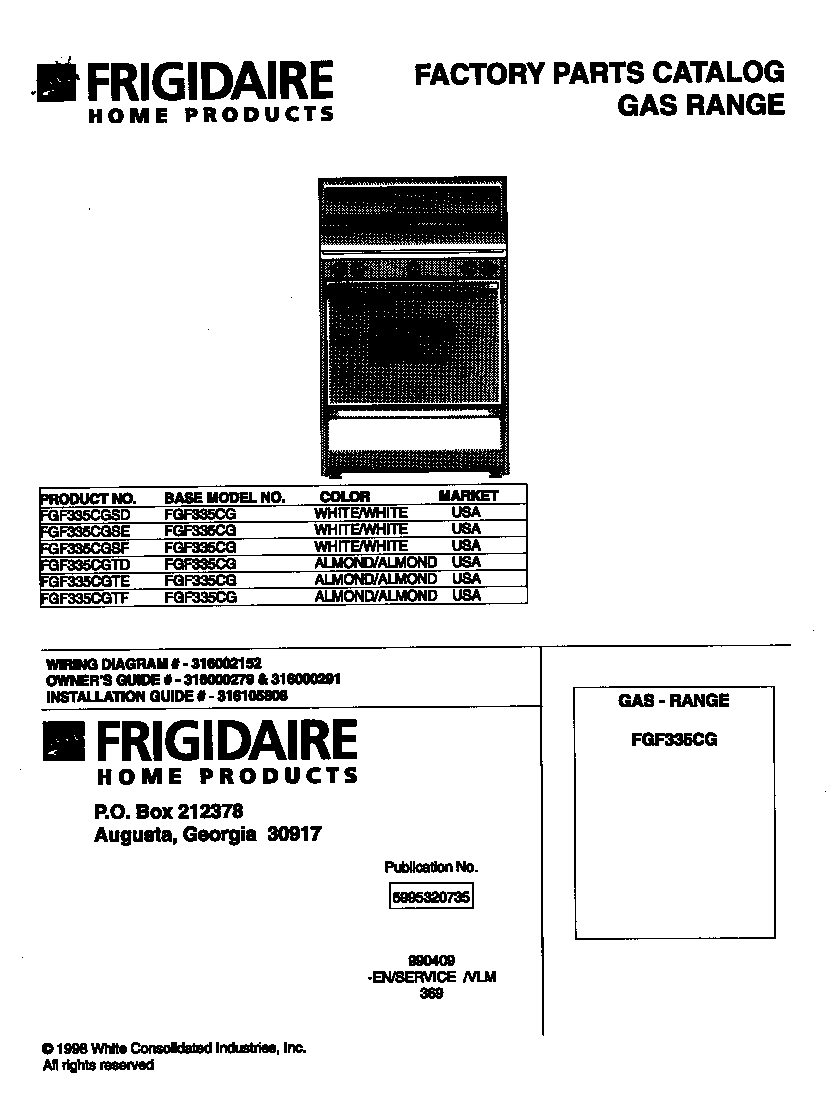 Frigidaire FGF335CGSE cover diagram
