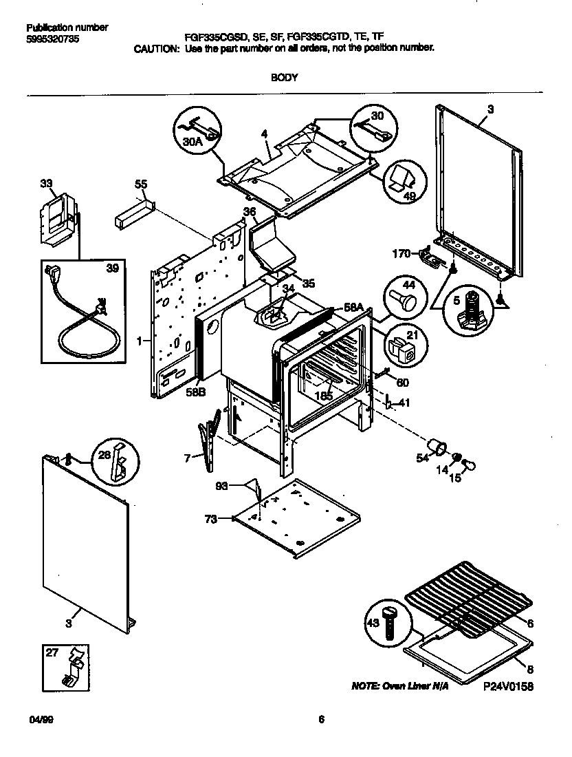 Frigidaire FGF335CGSE body diagram