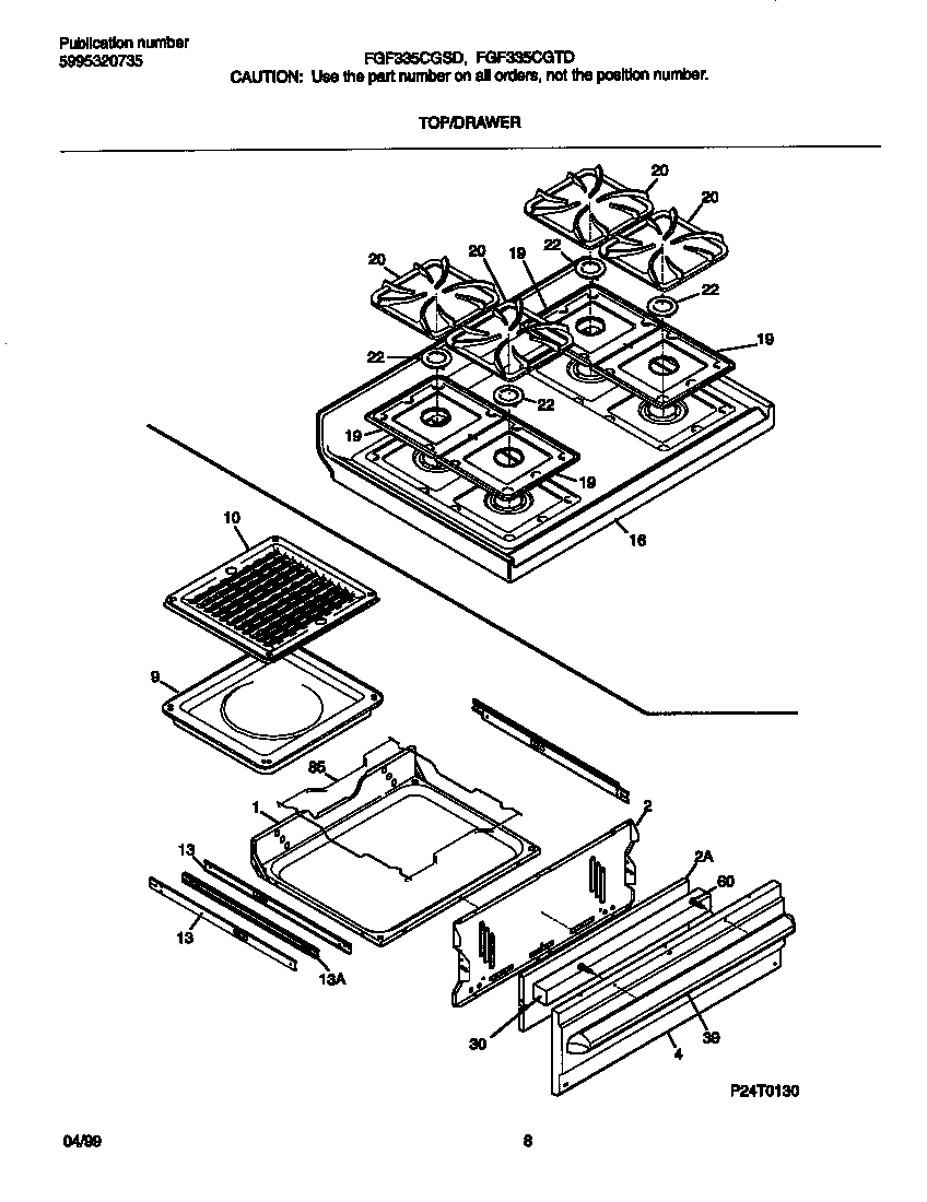 Frigidaire FGF335CGSE top/drawer diagram