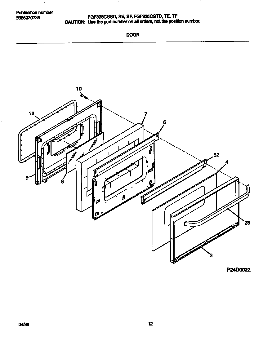 Frigidaire FGF335CGSE door diagram