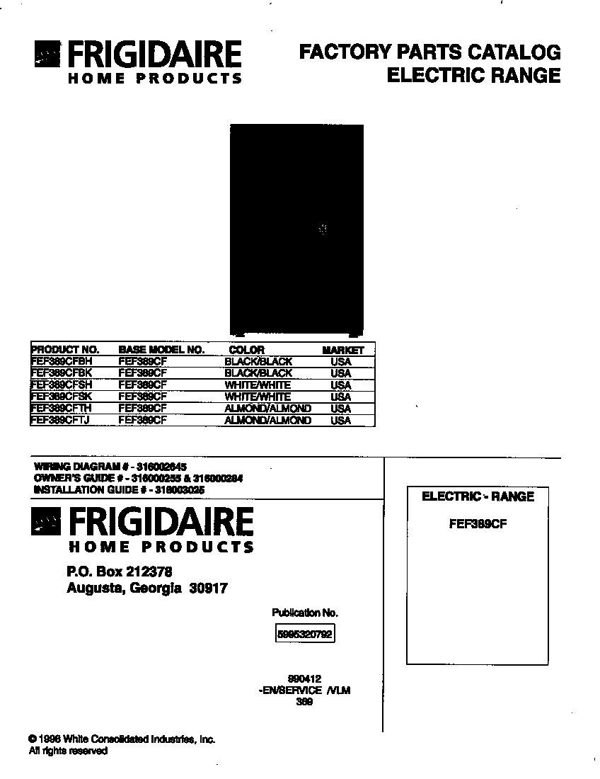 Frigidaire FEF389CFBH cover diagram