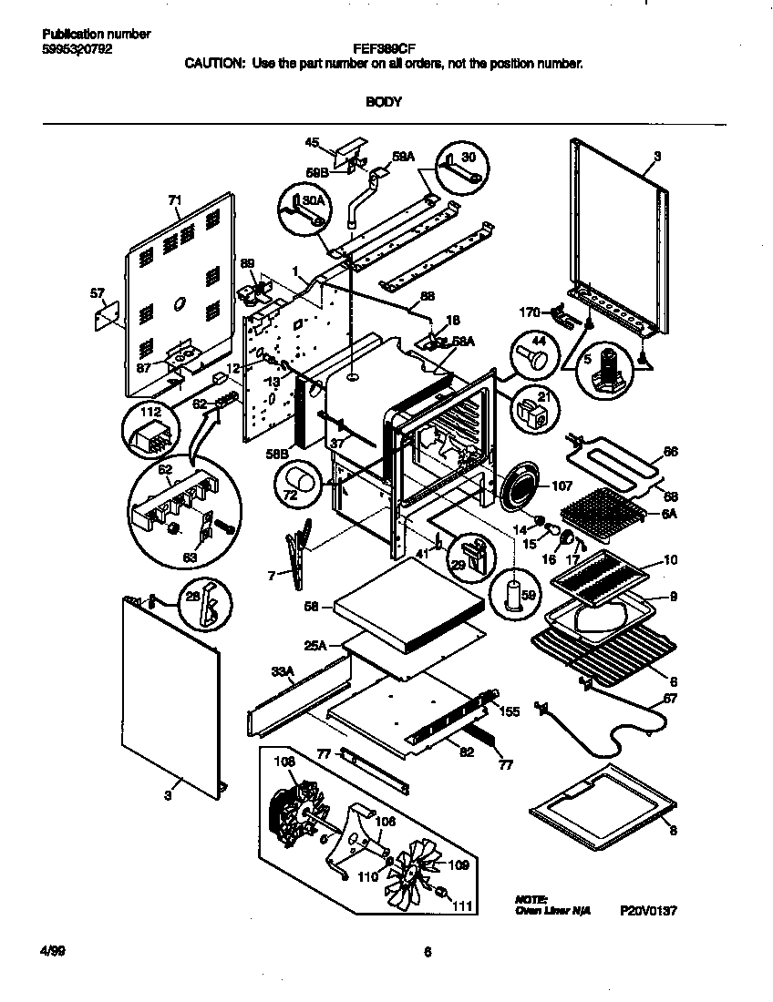 Frigidaire FEF389CFBH body diagram