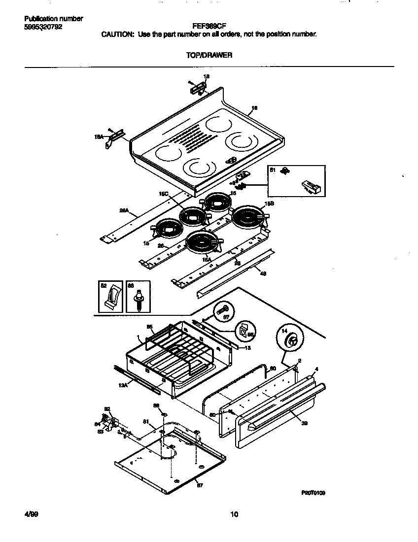 Frigidaire FEF389CFBH top/drawer diagram