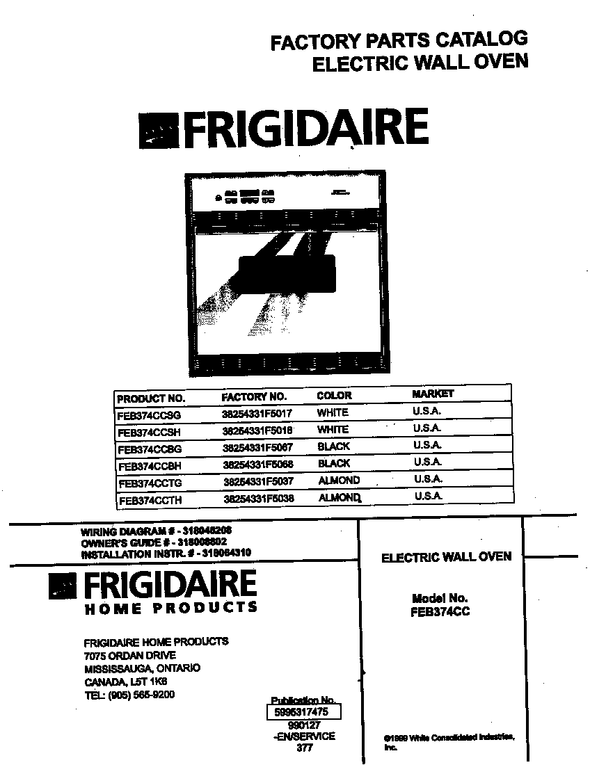 Frigidaire FEB374CCTG cover diagram