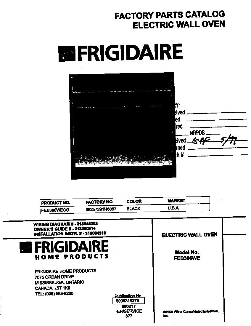 Frigidaire FEB386WECG cover diagram