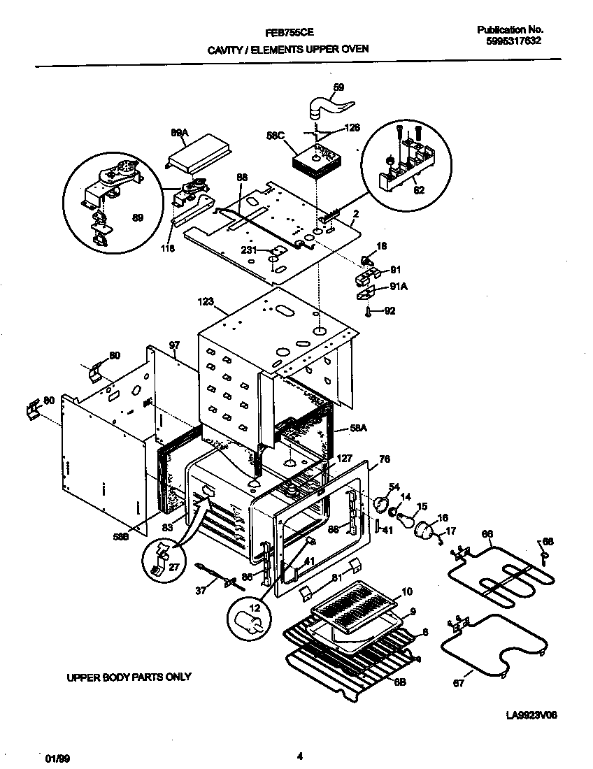 Frigidaire FEB755CEBF cavity/elements upper oven diagram