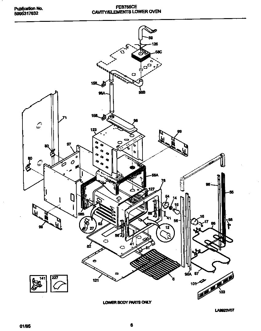 Frigidaire FEB755CEBF cavity/elements lower oven diagram