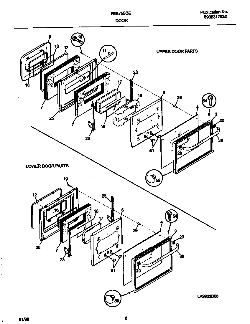 Frigidaire FEB755CEBF upper/lower doors diagram