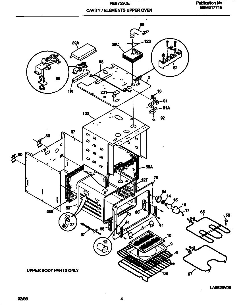 Frigidaire FEB755CEBG cavity/elements upper oven diagram