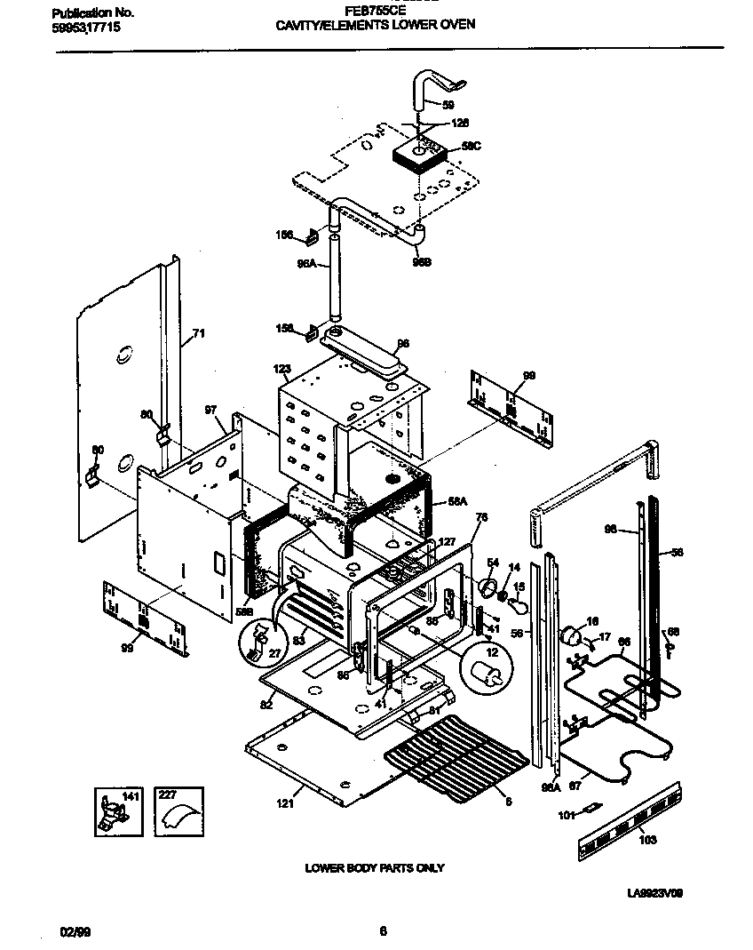 Frigidaire FEB755CEBG cavity/elements lower oven diagram