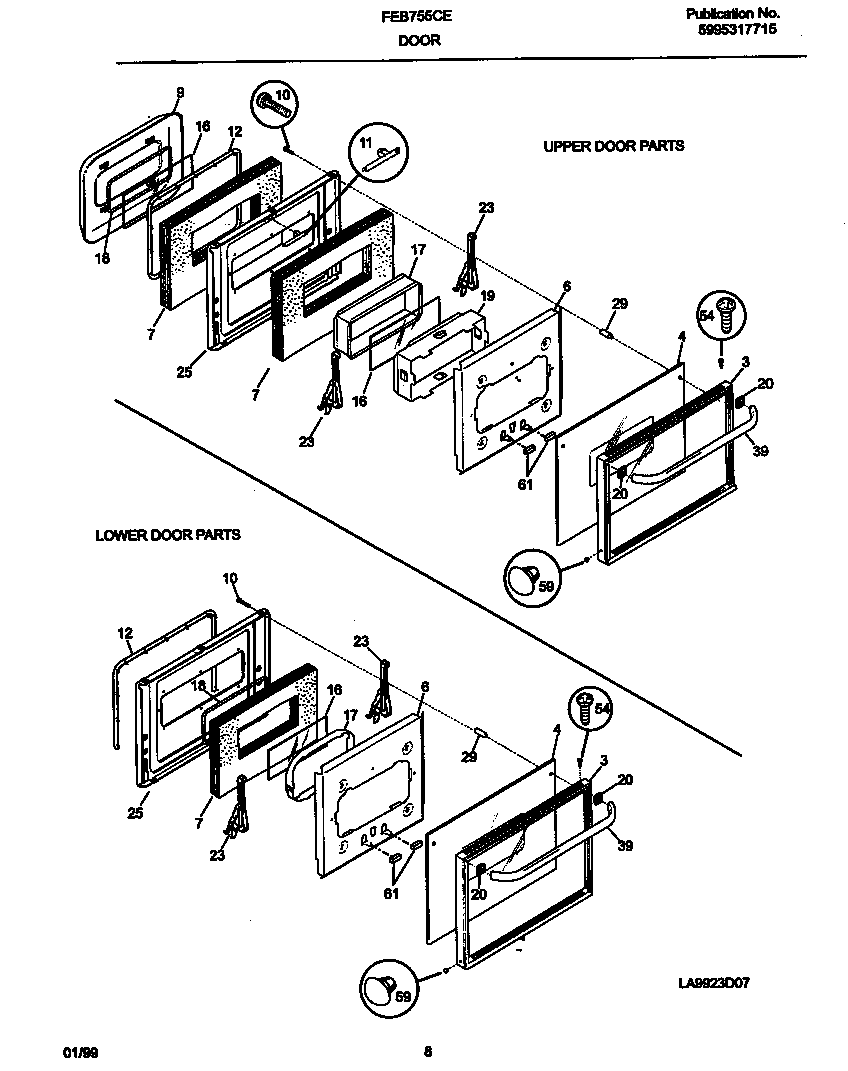 Frigidaire FEB755CEBG upper/lower doors diagram