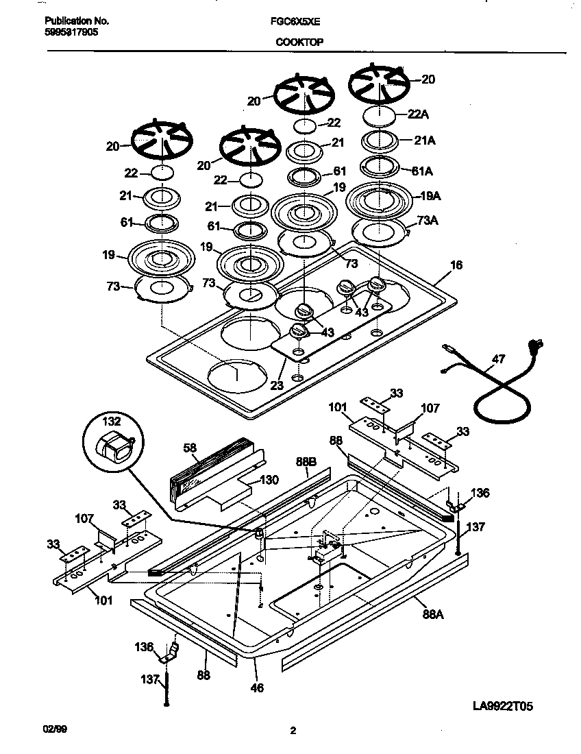 Frigidaire FGC6X5XEWD cooktop diagram