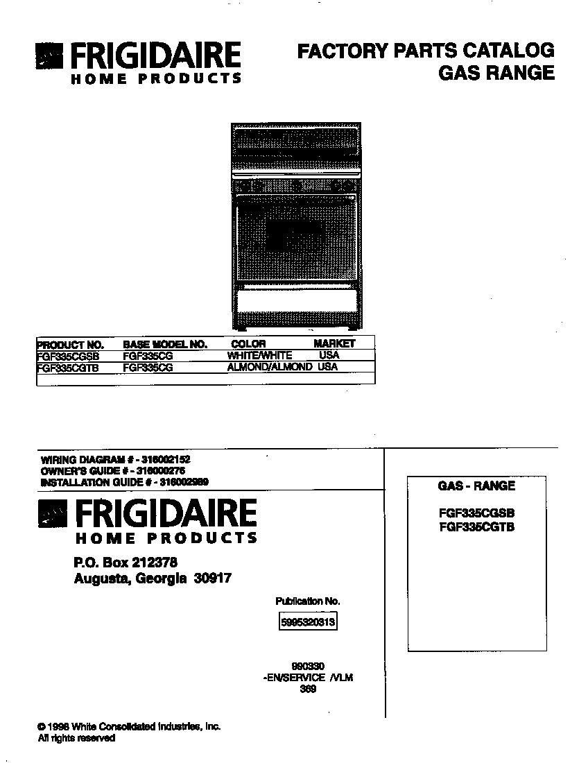 Frigidaire FGF335CGSB cover diagram