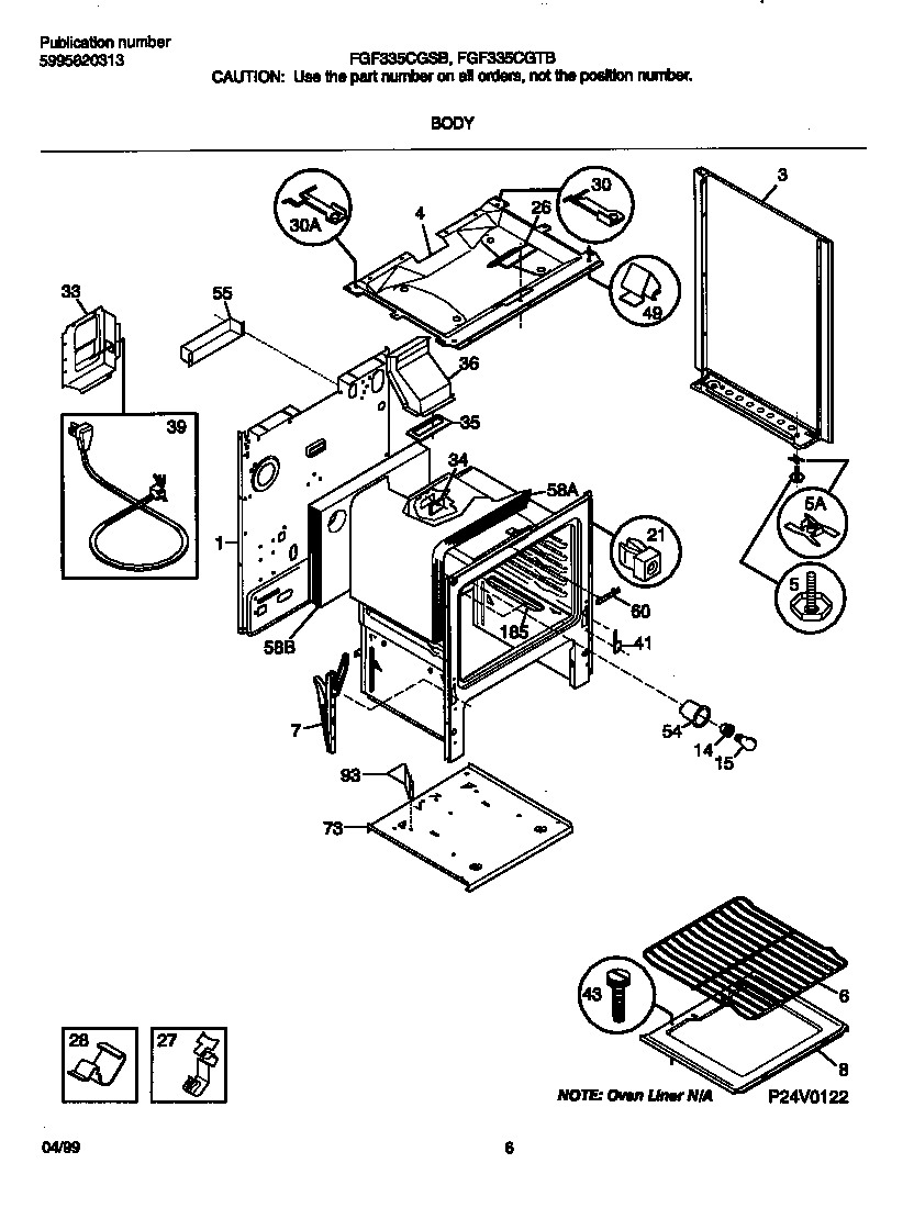 Frigidaire FGF335CGSB body diagram