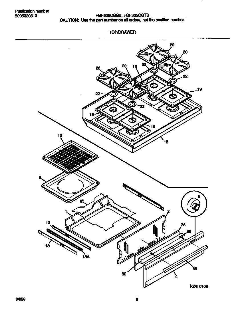 Frigidaire FGF335CGSB top/drawer diagram