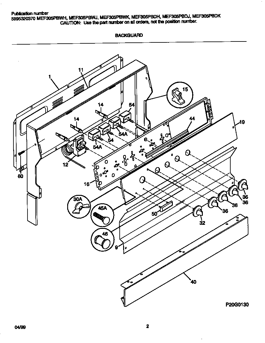 Universal/Multiflex (Frigidaire) MEF305PBWJ backguard diagram