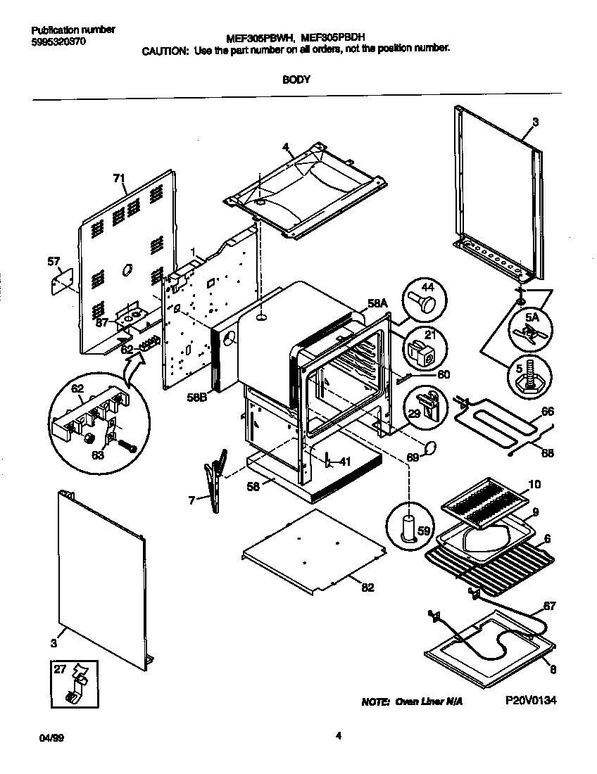 Universal/Multiflex (Frigidaire) MEF305PBWJ body diagram