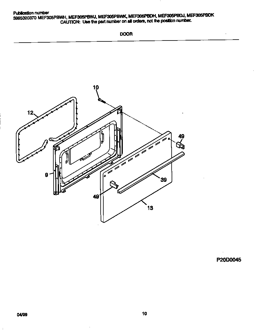 Universal/Multiflex (Frigidaire) MEF305PBWJ door diagram