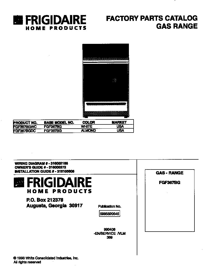 Frigidaire FGF367BGDC cover diagram