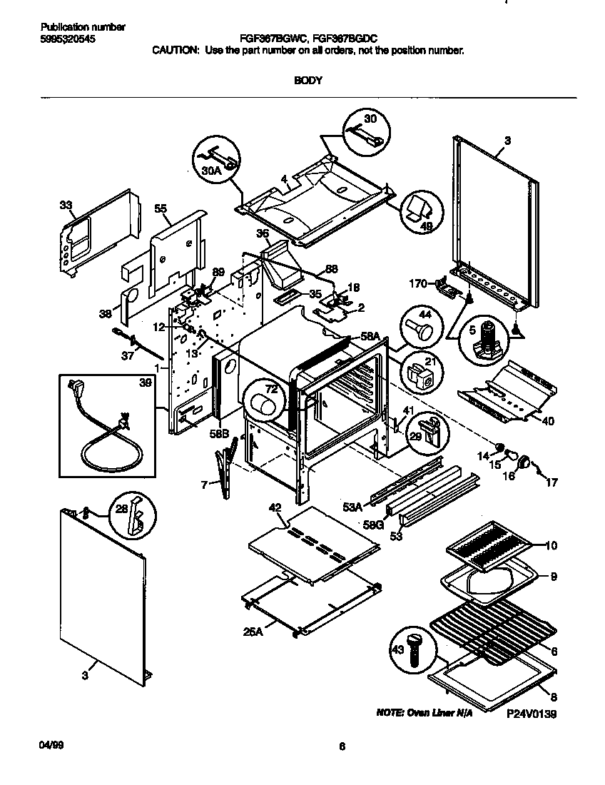 Frigidaire FGF367BGDC body diagram
