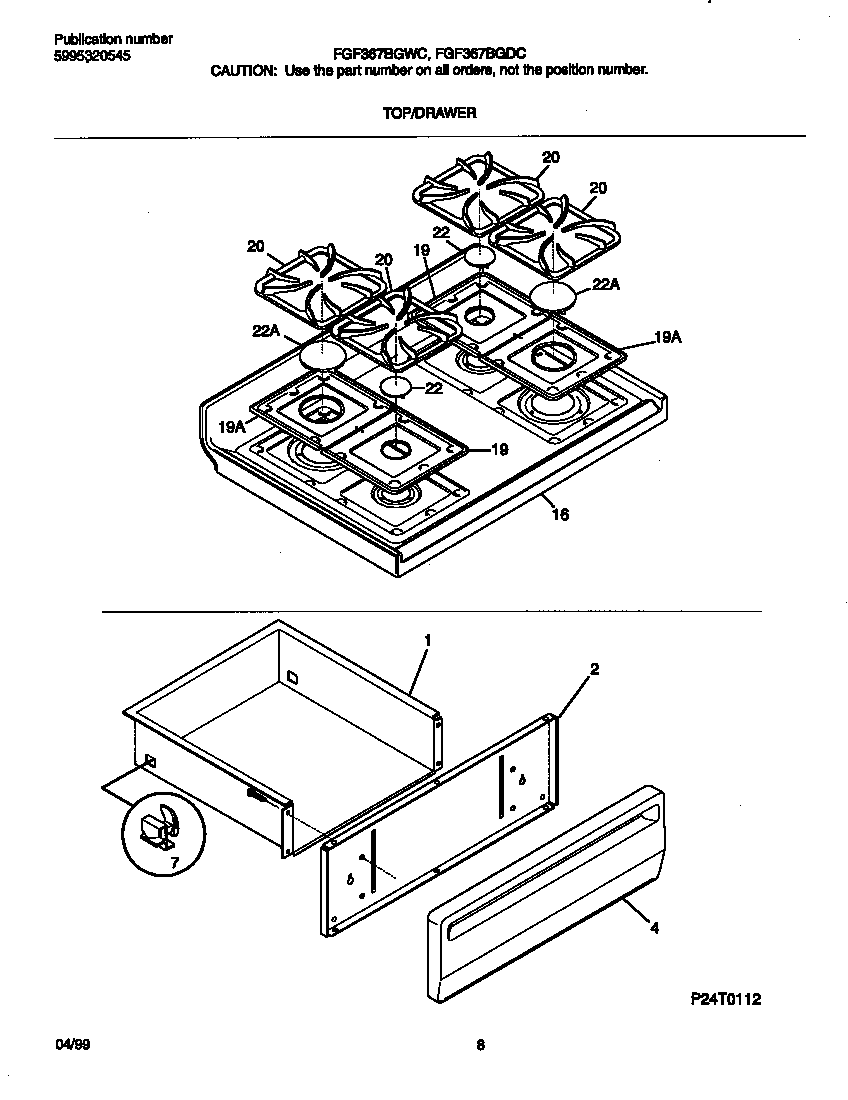 Frigidaire FGF367BGDC top/drawer diagram