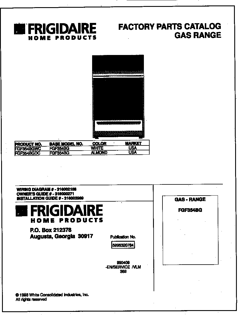 Frigidaire FGF354BGWC cover diagram