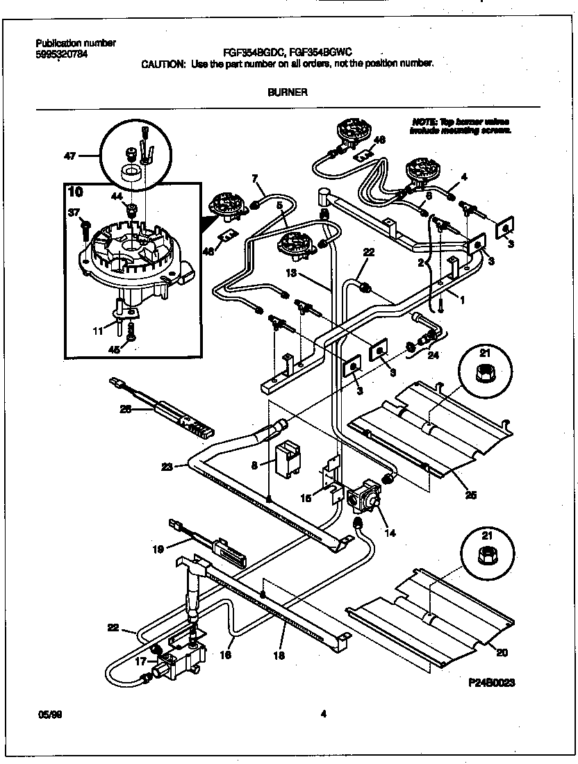 Frigidaire FGF354BGWC burner diagram