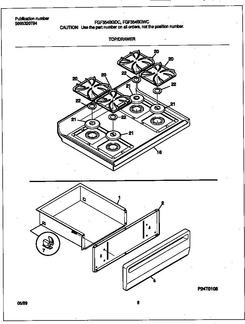 Frigidaire FGF354BGWC top/drawer diagram